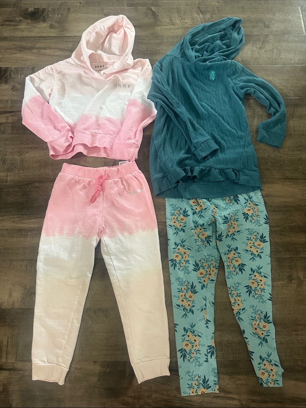 Size 6 DKNY Pink and White Tie-Dye Hoodie & Jogger Set